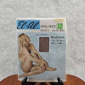 El-Al‎ nylon pantyhose vintage 1970s Taupe One Size Super Stretch